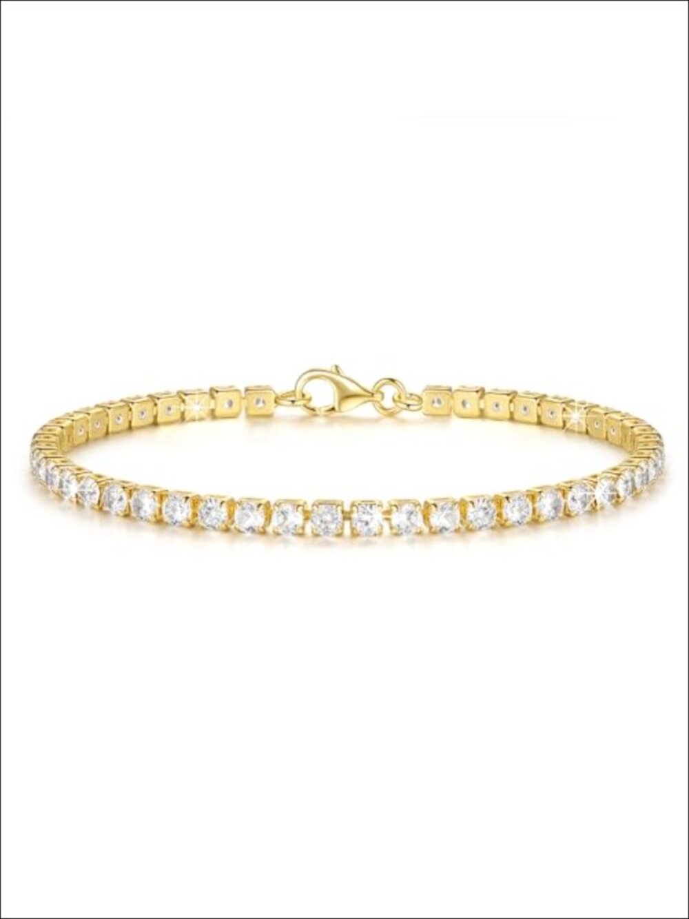 14K Gold Plated Cubic Zirconia Tennis Bracelet, Dainty Chain, Non Tarnish